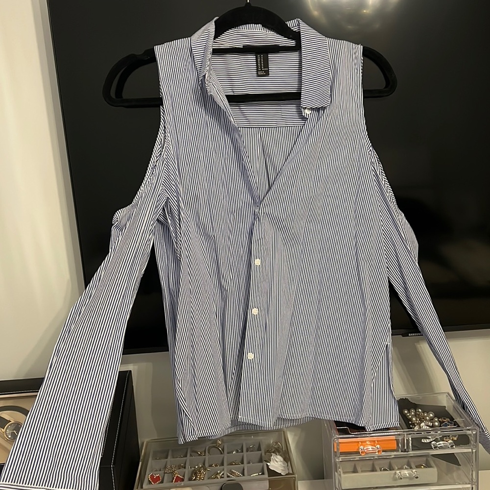 White and blue stripped blouse